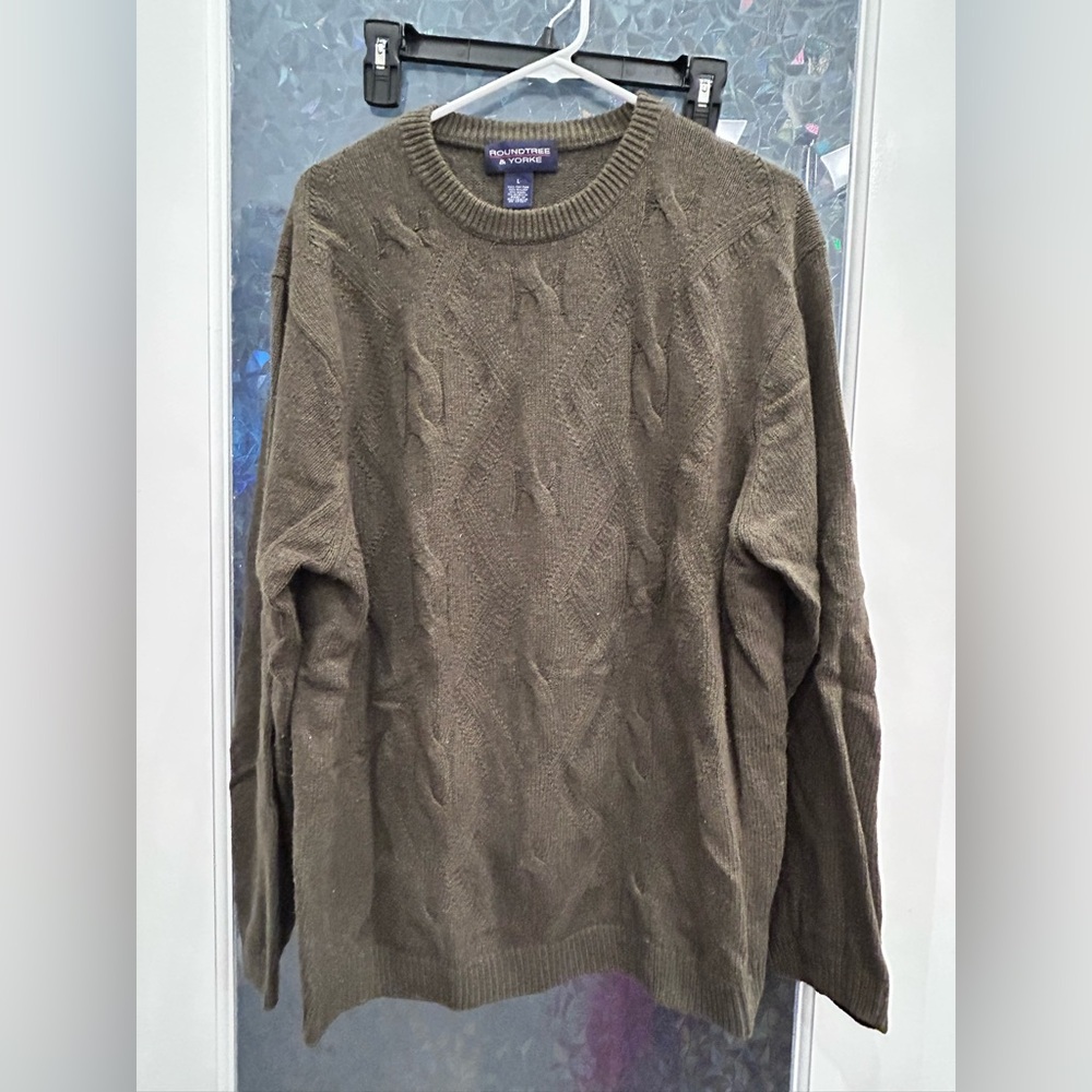 Roundtree & Yorke Green Crewneck Sweater Classic Knit B21